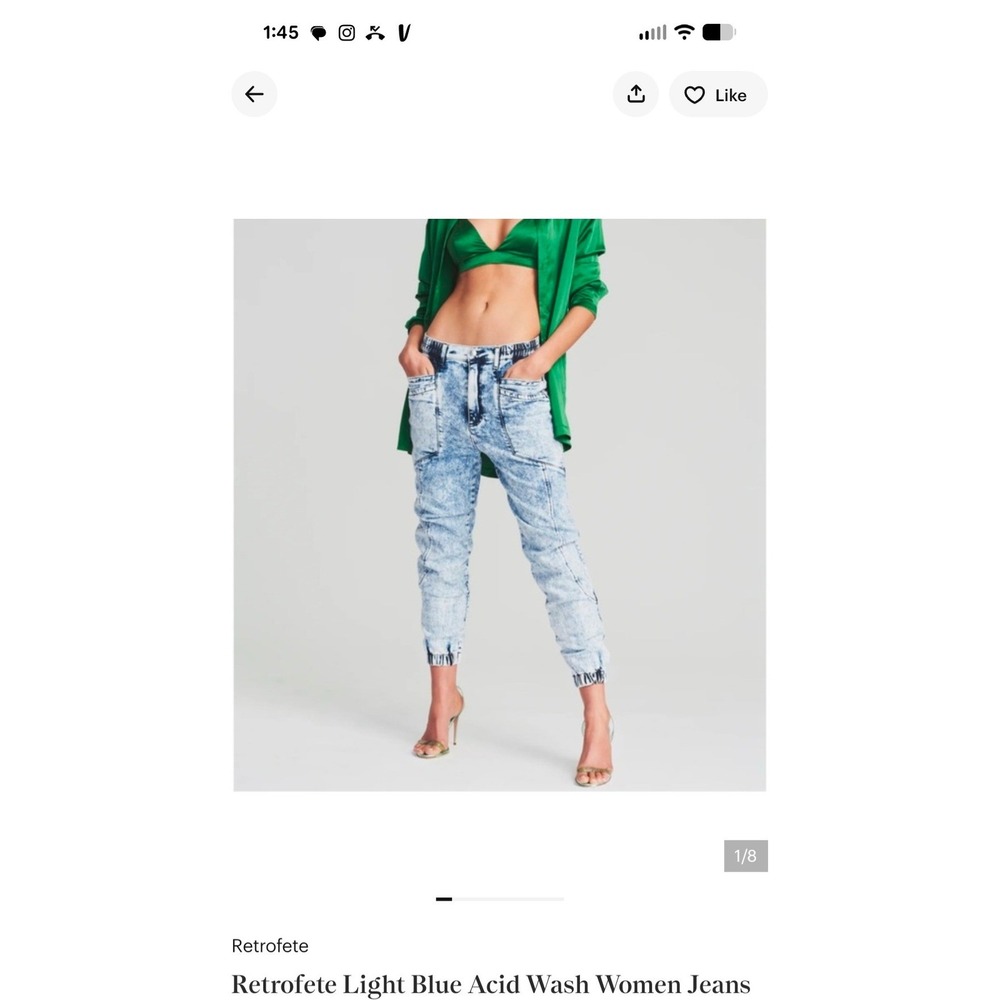 Retrofête Womens Acid Wash Denim cuffed Jogger Pants Blue Size 27